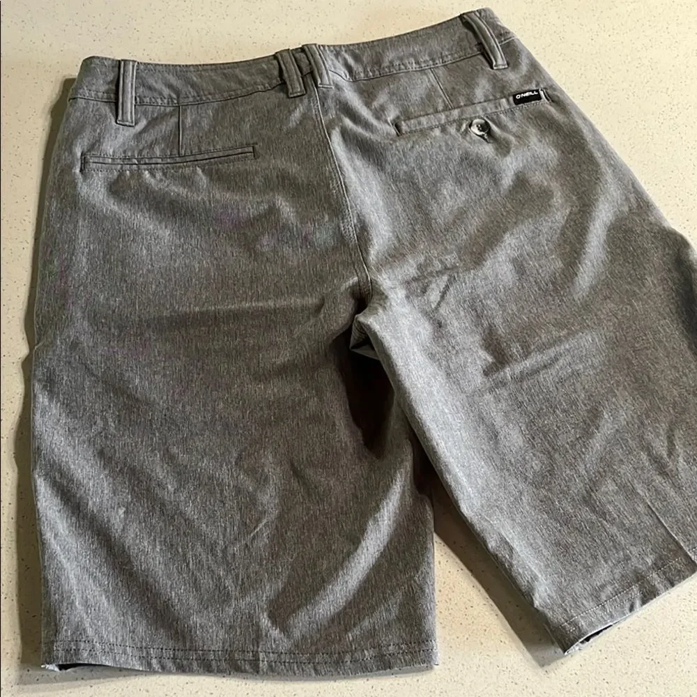 O'Neill Hybrid Gray Flat Front Shorts Drawstring Size 28/11